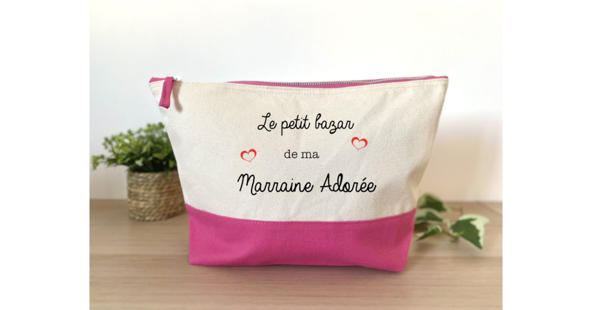 Trousse De Sac SUPER MARRAINE - Cabas Bleu Marine, Coton, Idée Cadeau Anniversaire Noël